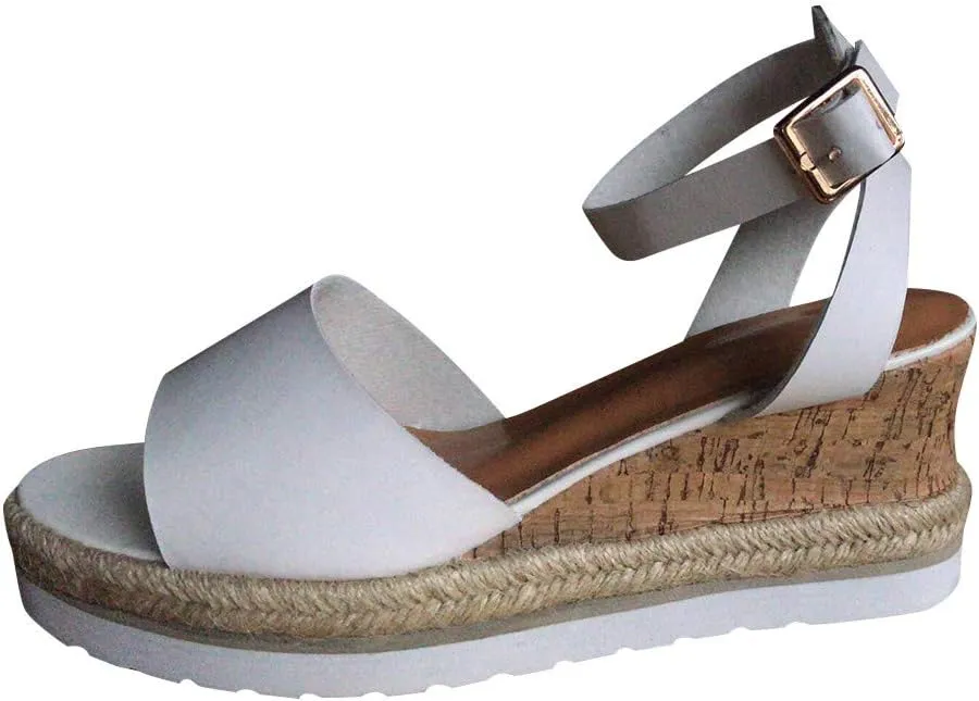 Wedge Sandals for Women Wide,2020 Fashion Wedge Ankle Buckle Sandals Summer Beach Sandals Open Toe Espadrille Platform