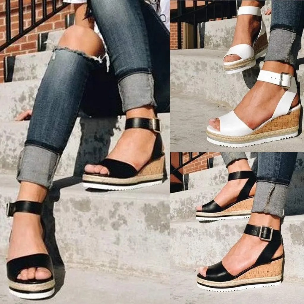 Wedge Sandals for Women Wide,2020 Fashion Wedge Ankle Buckle Sandals Summer Beach Sandals Open Toe Espadrille Platform