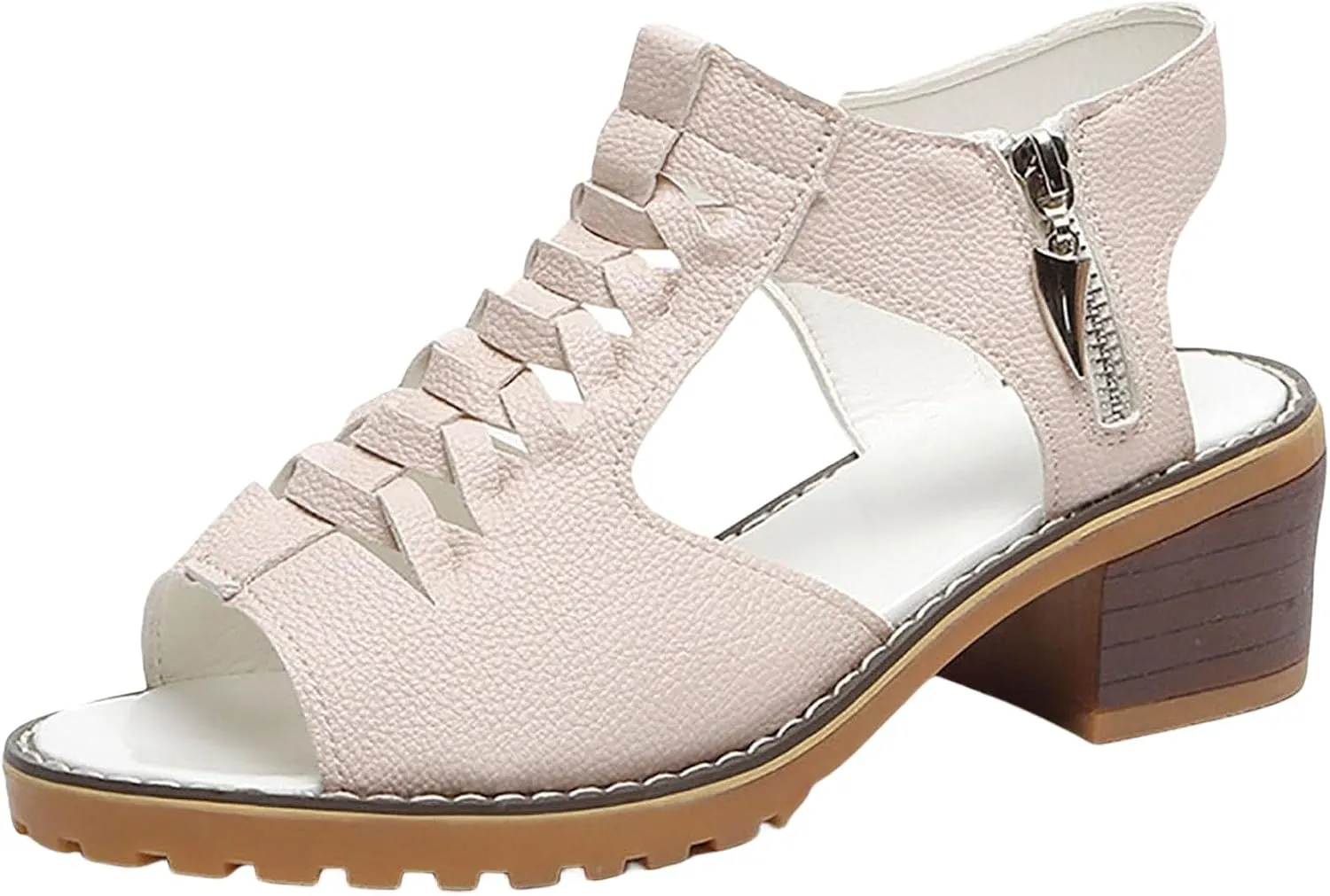Wedges Sandals for Women Dressy 2025, Open Toe Cutout Zipper Chunky Heeled New Hollow Fish Mouth Slip on Summer Beach Boho Comfortable Outdoor Shoes Comfy Orthotic Peep Black Sandals