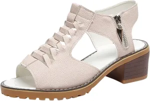 Wedges Sandals for Women Dressy 2025, Open Toe Cutout Zipper Chunky Heeled New Hollow Fish Mouth Slip on Summer Beach Boho Comfortable Outdoor Shoes Comfy Orthotic Peep Black Sandals