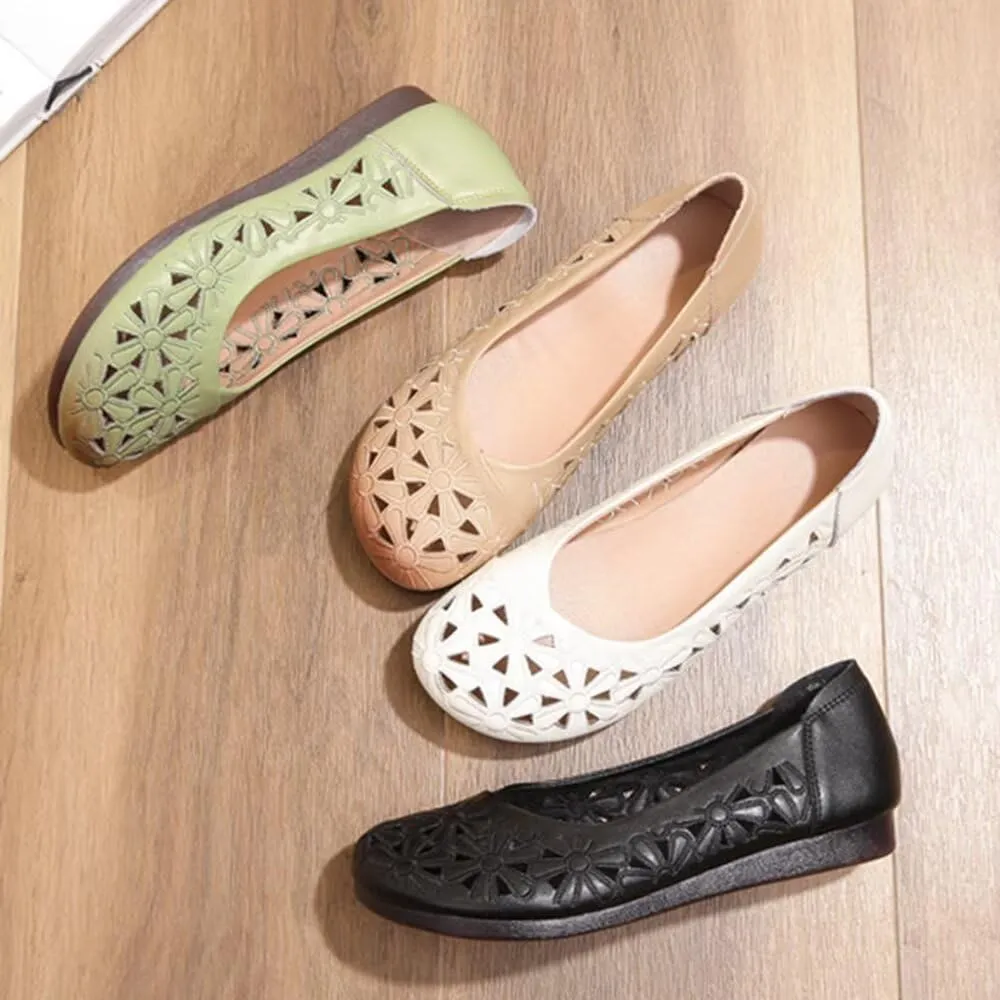 WENJIAZHIZHI Women's Comfortable Loafers Casual Square Toe Moccasins Hollow Breathable Driving Flats Soft Walking Shoes Women Slip On