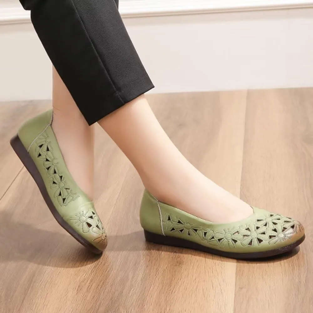 WENJIAZHIZHI Women's Comfortable Loafers Casual Square Toe Moccasins Hollow Breathable Driving Flats Soft Walking Shoes Women Slip On