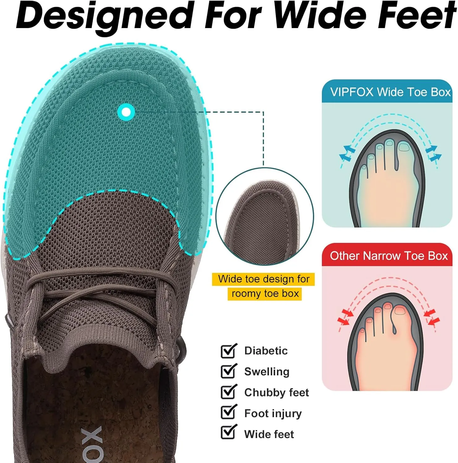 Wide Toe Box Shoes for Men Extra Wide Width Diabetic Shoes Men's Loafers & Slip-ons Arch Support Plantar Fasciitis Walking Loafers