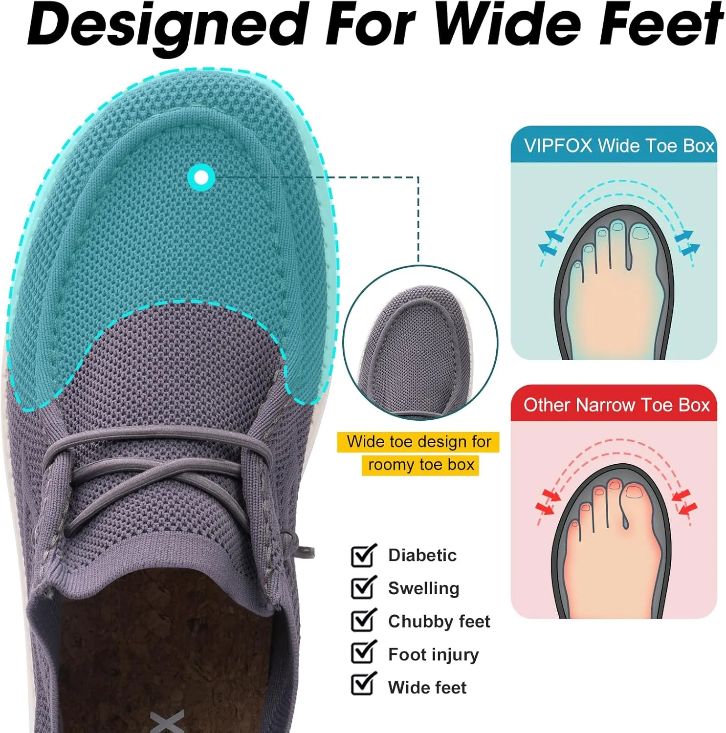 Wide Toe Box Shoes for Men Extra Wide Width Diabetic Shoes Men's Loafers & Slip-ons Arch Support Plantar Fasciitis Walking Loafers