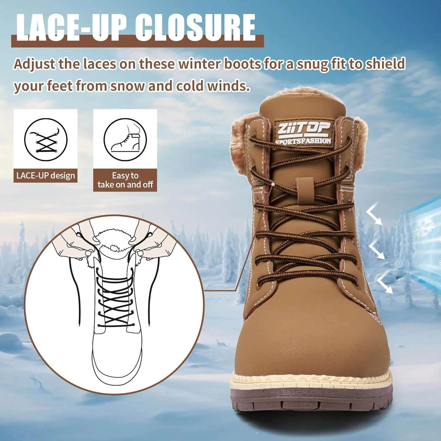 Winter Boots for Women Snow Boots Waterproof Fur Lined Warm Hiking Boots Ladies Lace Up Walking Boots Anti-Slip Lightweight Outdoor Ankle Boots