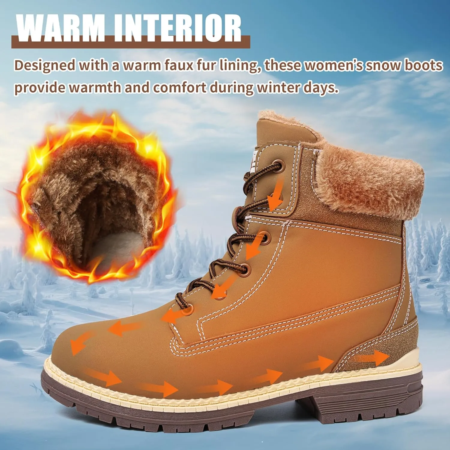 Winter Boots for Women Snow Boots Waterproof Fur Lined Warm Hiking Boots Ladies Lace Up Walking Boots Anti-Slip Lightweight Outdoor Ankle Boots