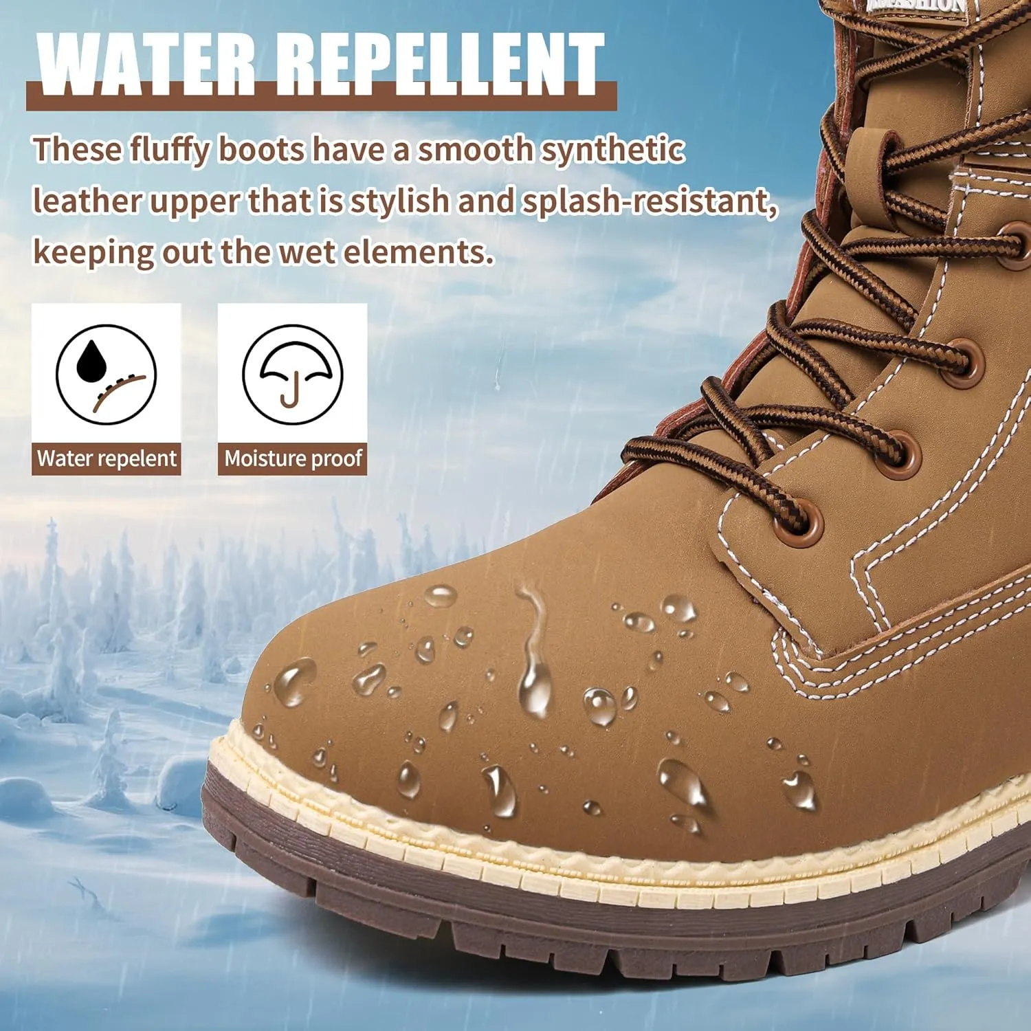Winter Boots for Women Snow Boots Waterproof Fur Lined Warm Hiking Boots Ladies Lace Up Walking Boots Anti-Slip Lightweight Outdoor Ankle Boots