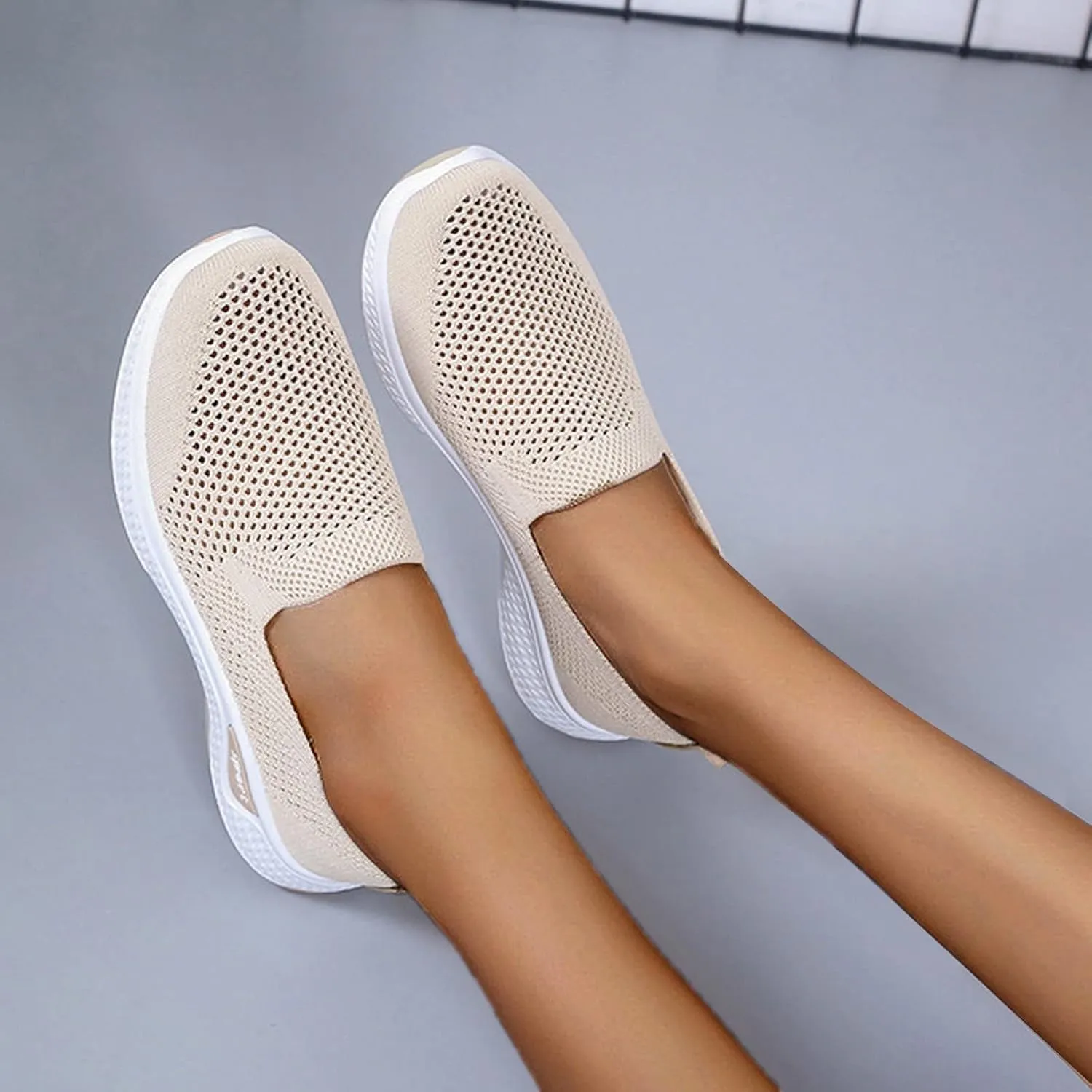 Women Breathable Slip On Sneakers Casual Walking Shoes Lightweight Canvas Comfortable Flats Non Slip Loafers