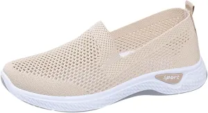 Women Breathable Slip On Sneakers Casual Walking Shoes Lightweight Canvas Comfortable Flats Non Slip Loafers