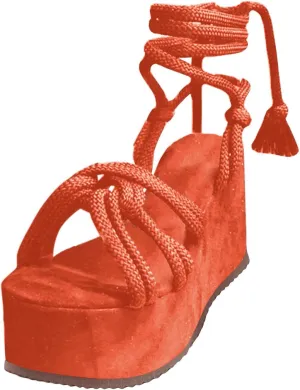 Women Platform Sandals Lace-up Wedge Sandals Casual Open Toe Shoes Summer Strappy Sandals (Orange, 8)