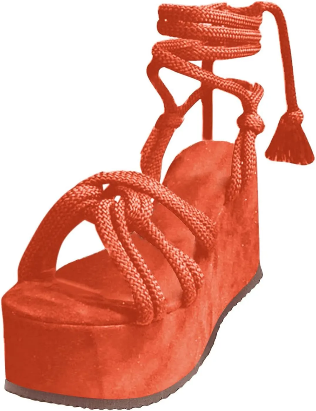 Women Platform Sandals Lace-up Wedge Sandals Casual Open Toe Shoes Summer Strappy Sandals (Orange, 8)