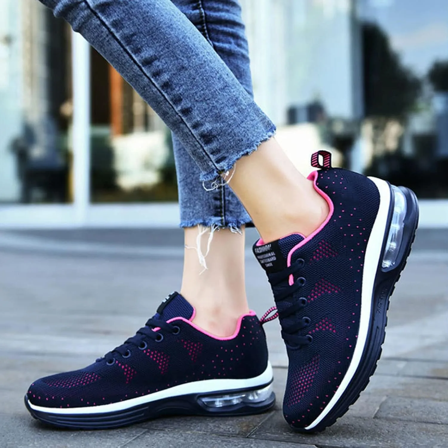 Women Trainers Walking Shoes Breathable Slip On Running Shoes Sport Outdoor Fitness Tennis Jogging Sneakers Spring Knitted Air Cushion Casual Lightweight Traveling Running Shoes