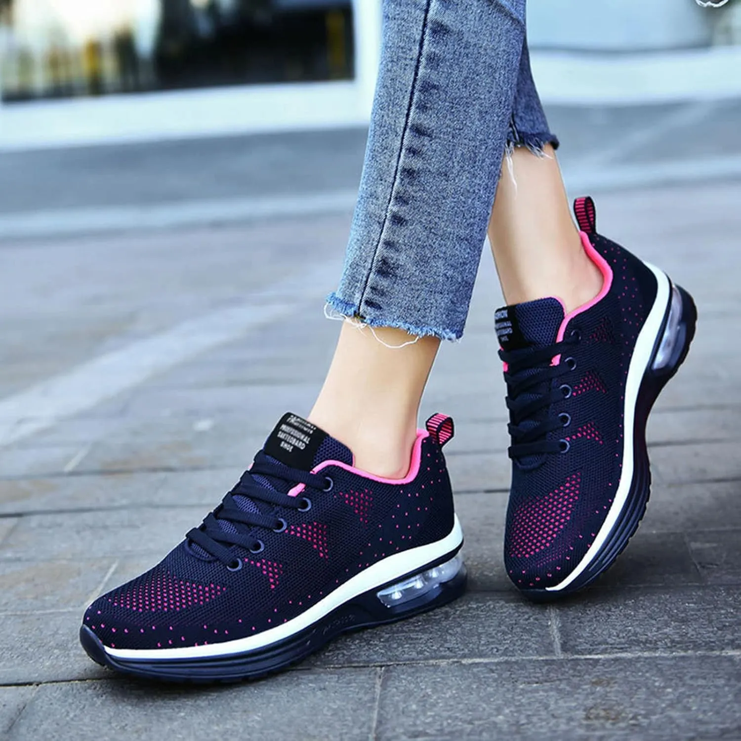 Women Trainers Walking Shoes Breathable Slip On Running Shoes Sport Outdoor Fitness Tennis Jogging Sneakers Spring Knitted Air Cushion Casual Lightweight Traveling Running Shoes