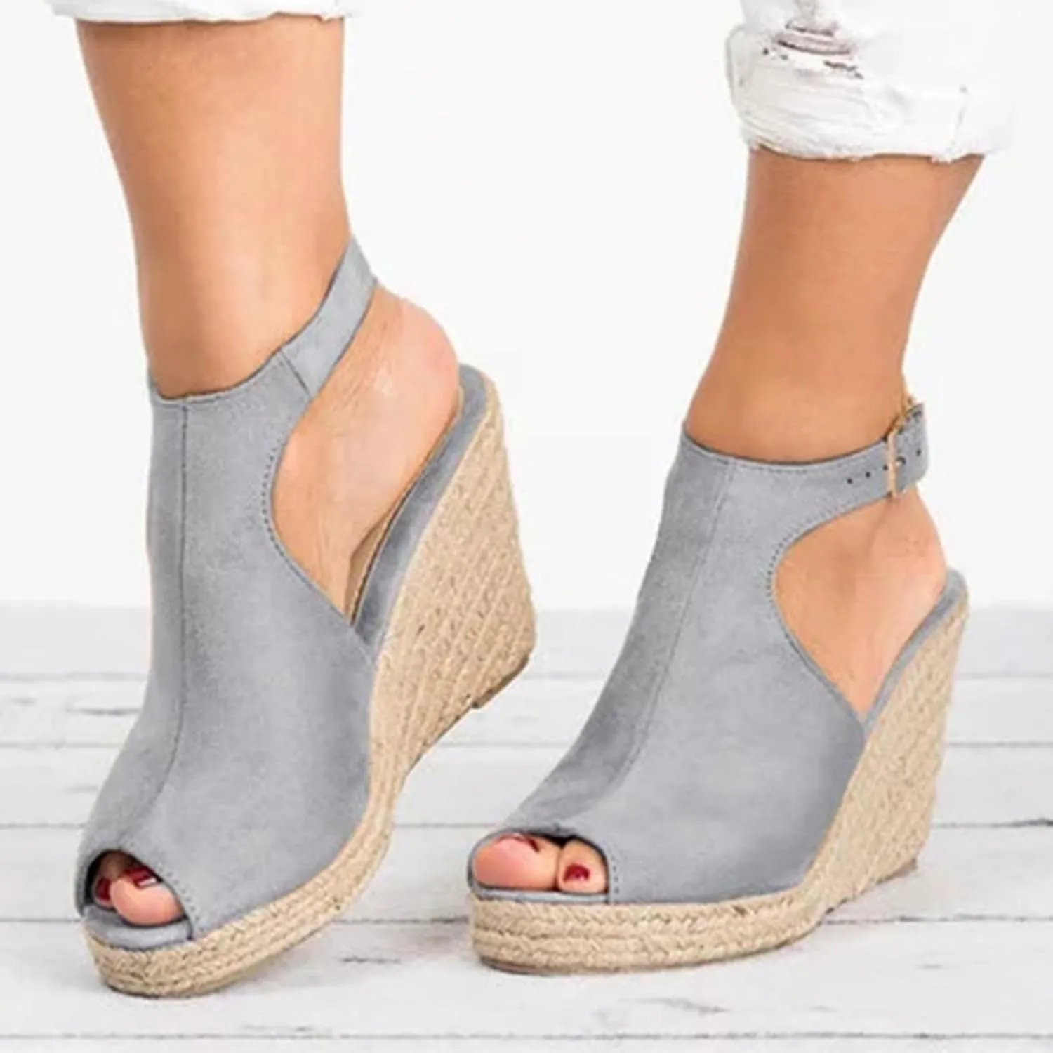 Women Wedge Sandals Fashion Platform Sandal with Ankle Strap Open Toe Espadrilles Wedge Heels Sandals Arch Support Walking Slippers Comfortable Orthotic Shoes Casual Boho Summer Beach Shoe