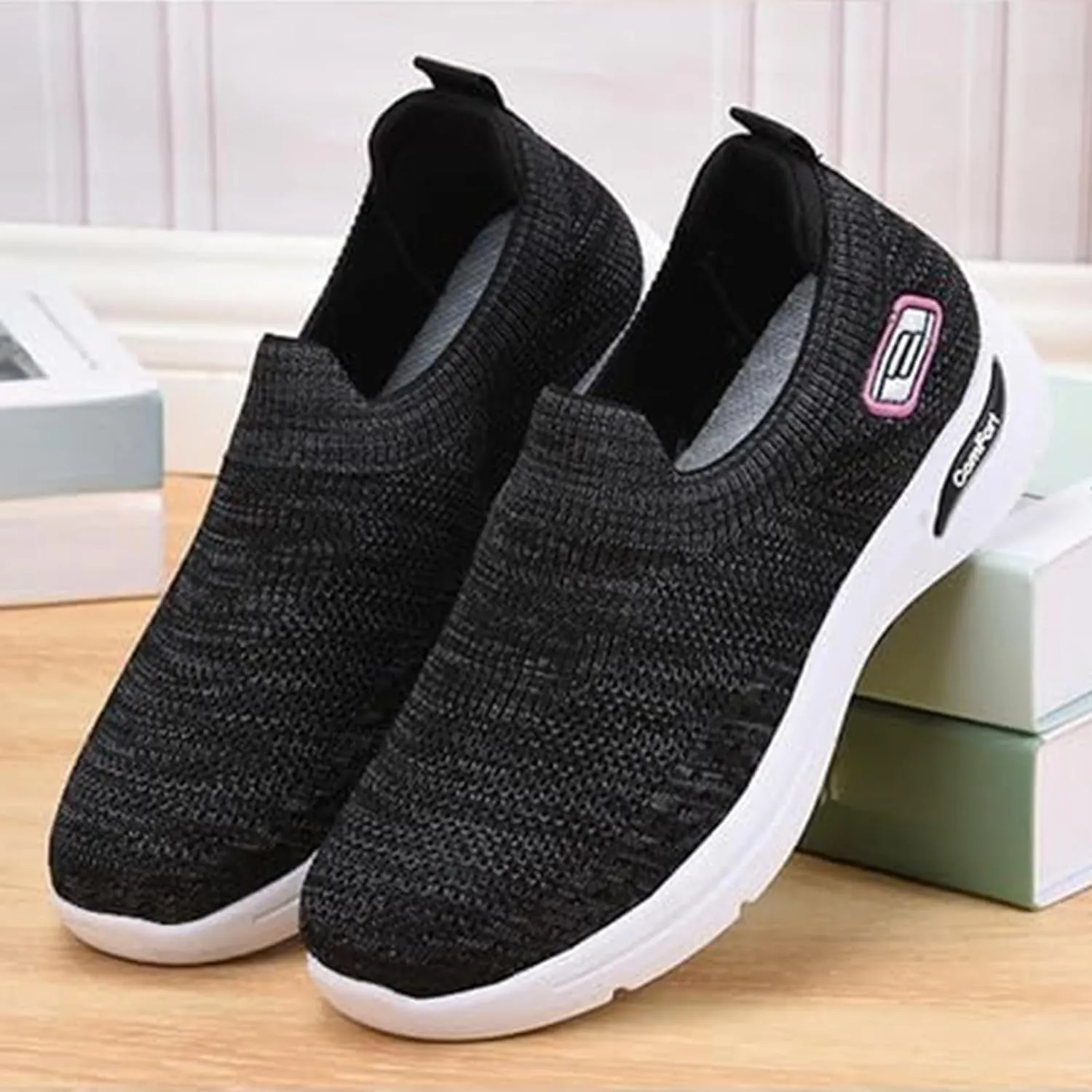 Women's Athletic Walking Shoes Comfort Lightweight Breathable Sock Shoe Arch Support Non Slip Work Shoes Breathable Knit Upper Lightweight for Plantar Fasciitis, Air Cushion Running, Work Shoe
