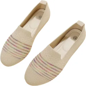 Women’s Ballet Flat Shoes Dress Shoe Summer Knit Round Toe Slip On Ballerina Walking Flats Sandals for Woman Low Wedge Casual