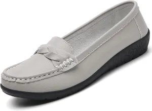 Women's Casual Genuine Leather Flat Loafers Slip ons Comfort Office Driving Round Toe Soft Sole Shoes Classic Dressy Moccasins Walking Shoes