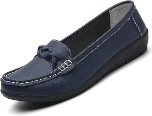 Women's Casual Genuine Leather Flat Loafers Slip ons Comfort Office Driving Round Toe Soft Sole Shoes Classic Dressy Moccasins Walking Shoes