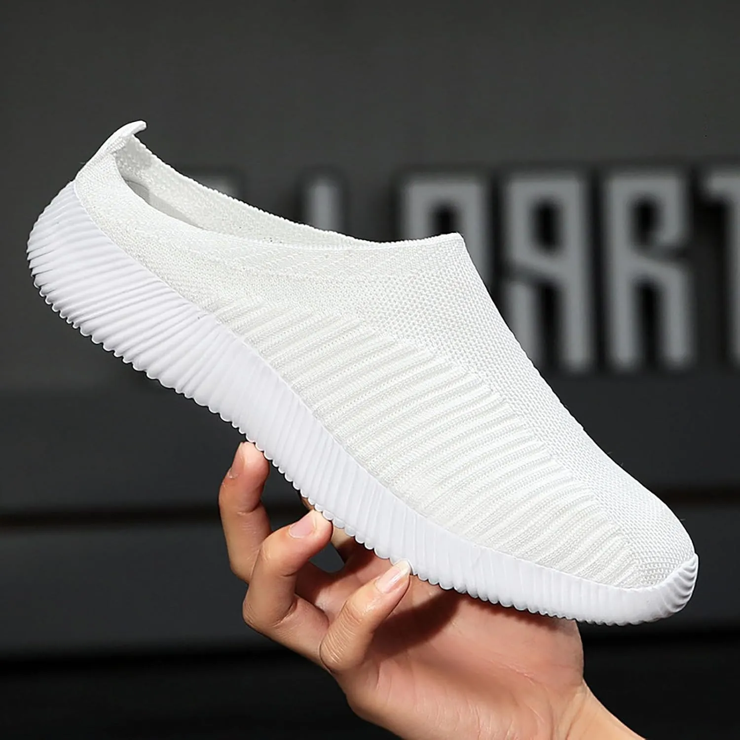 Women's Casual Slip on Half Shoes Breathable Mens Tennis Shoes Mesh Breathable Women Shoes Casual Black Platform Sneaker Tennis Shoe Loafers Casual Slip On