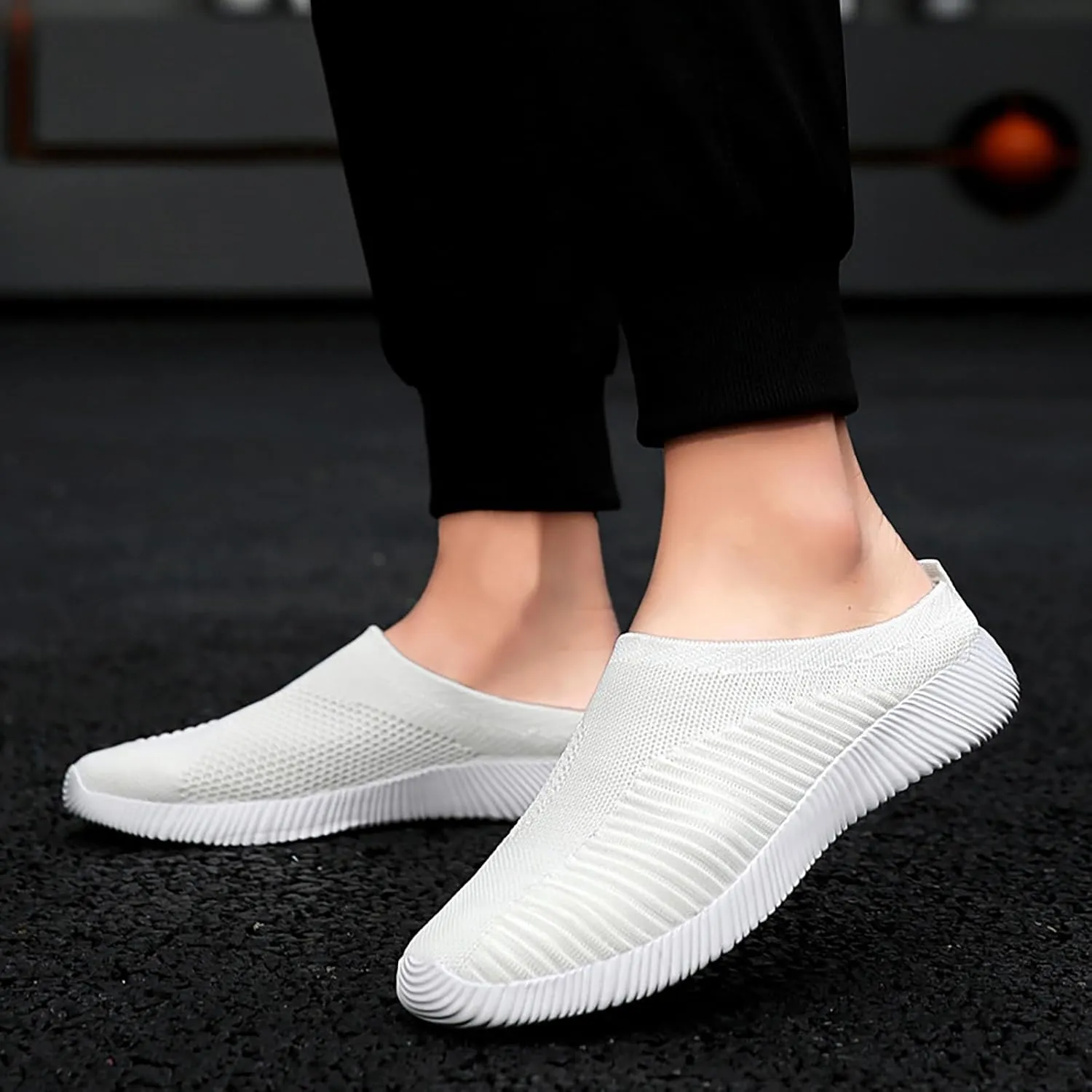 Women's Casual Slip on Half Shoes Breathable Mens Tennis Shoes Mesh Breathable Women Shoes Casual Black Platform Sneaker Tennis Shoe Loafers Casual Slip On