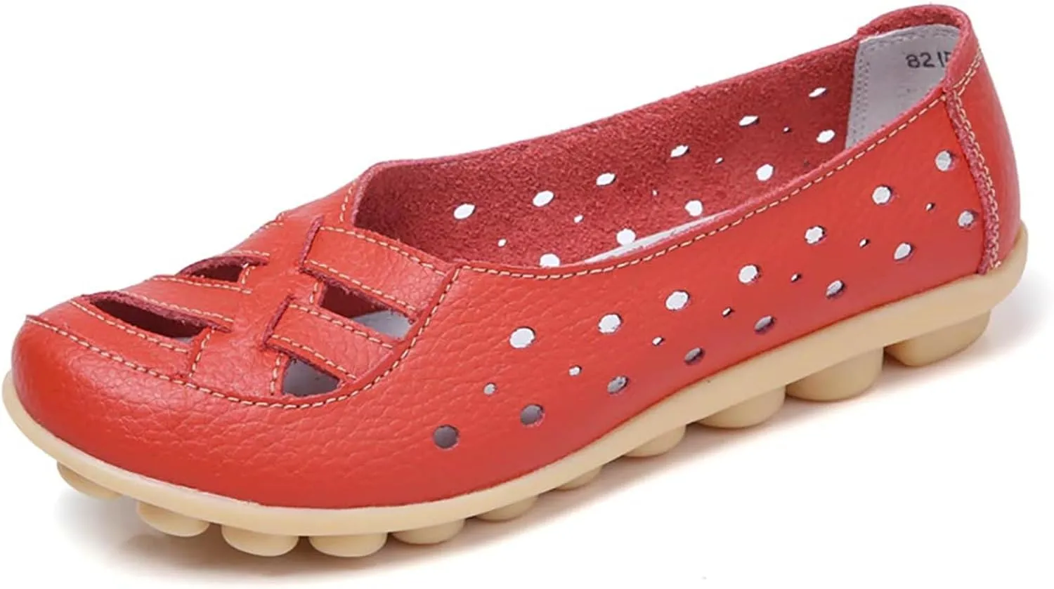 Women's Comfortable Leather Loafers Slip On Walking Flats Casual Round Toe Moccasins Wild Nurse Orthopedic in Hollow Sandals Summer Slip-On 2025 Driving Breathable Fashion Soft Shoes