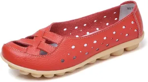 Women's Comfortable Leather Loafers Slip On Walking Flats Casual Round Toe Moccasins Wild Nurse Orthopedic in Hollow Sandals Summer Slip-On 2025 Driving Breathable Fashion Soft Shoes