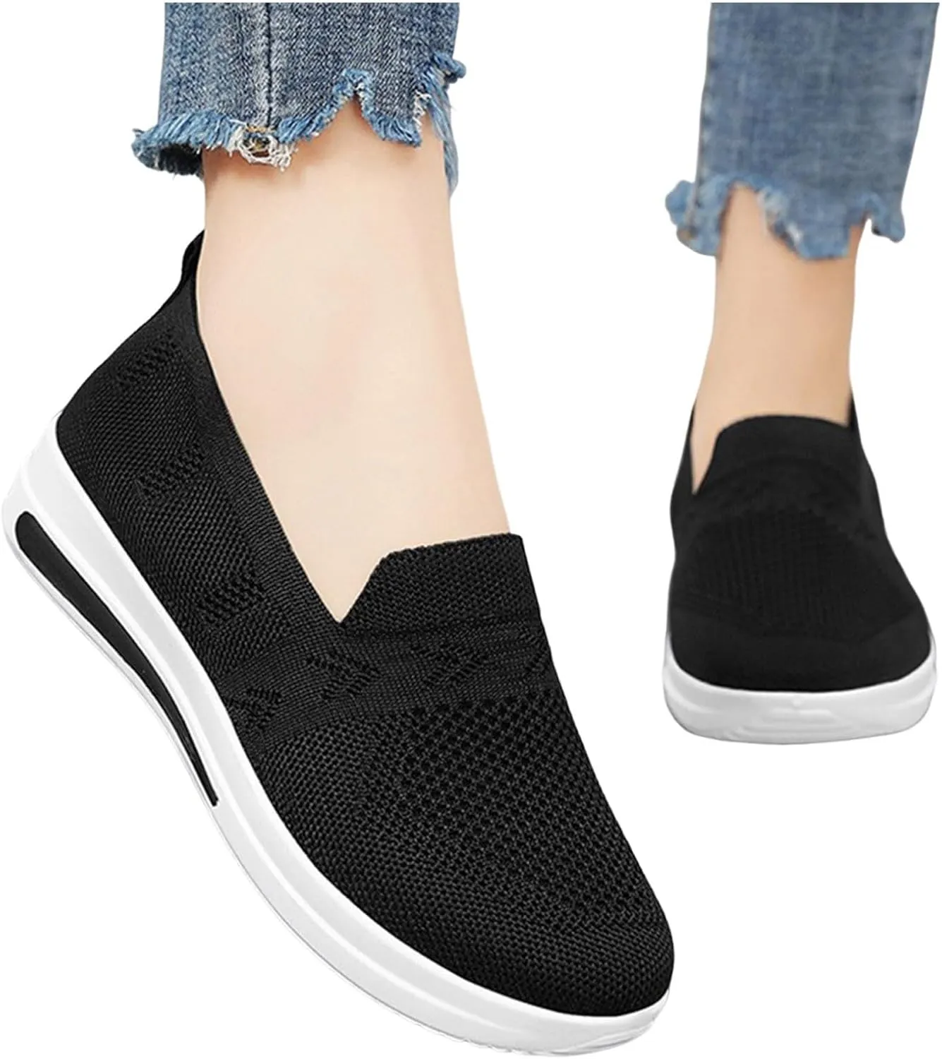 Women's Cushion Sneakers Breathable Lightweight Mesh Hiking Shoes Low Top Slip On Tennis Shoes for Women