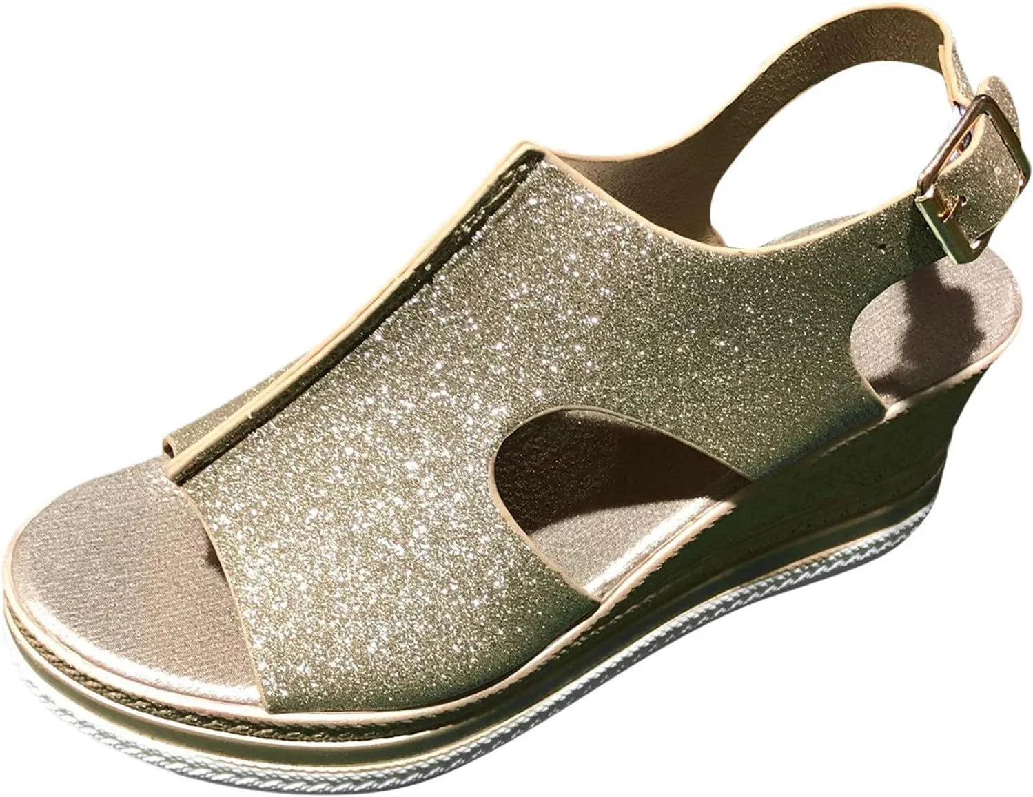 Womens Espadrille Wedge Sandals Open Toe Platform Fish Mouth Silver Ankle Strap Slingback Summer Dress Shoes Summer Close Toe