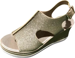 Womens Espadrille Wedge Sandals Open Toe Platform Fish Mouth Silver Ankle Strap Slingback Summer Dress Shoes Summer Close Toe