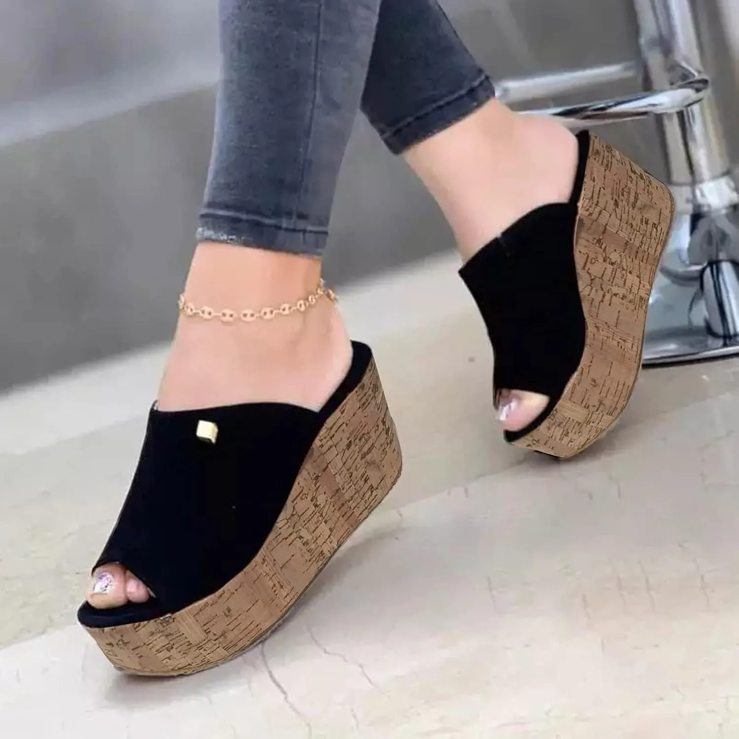 Women's Espadrilles Platform Sandals Wedges Slides Open Toe Fashion Summer Outdoor Beach Shoes Slip-On Straw Casual Slip-on Wedge Slippers Comfortable Walking Slide Sandal Glides Flat