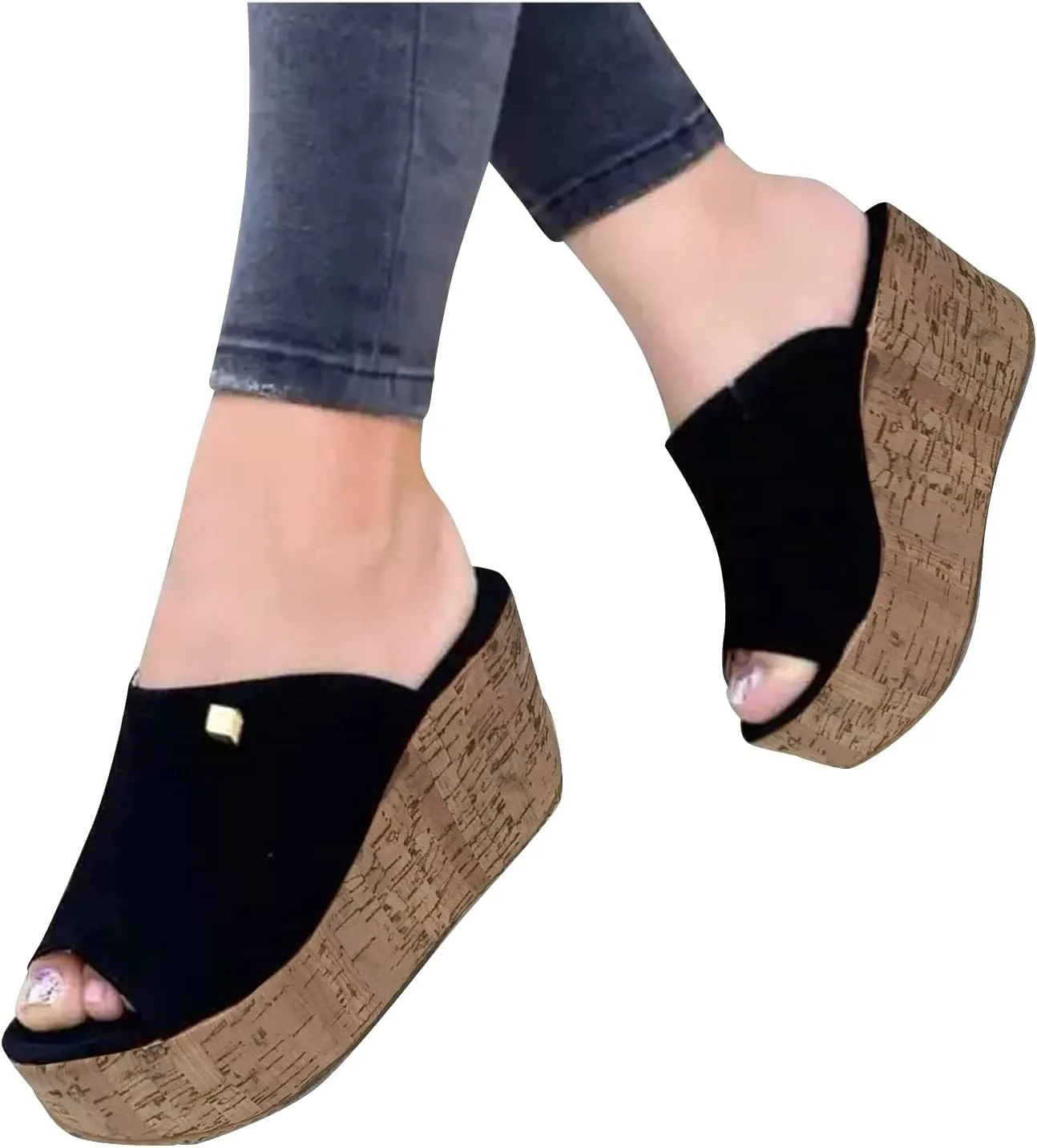 Women's Espadrilles Platform Sandals Wedges Slides Open Toe Fashion Summer Outdoor Beach Shoes Slip-On Straw Casual Slip-on Wedge Slippers Comfortable Walking Slide Sandal Glides Flat