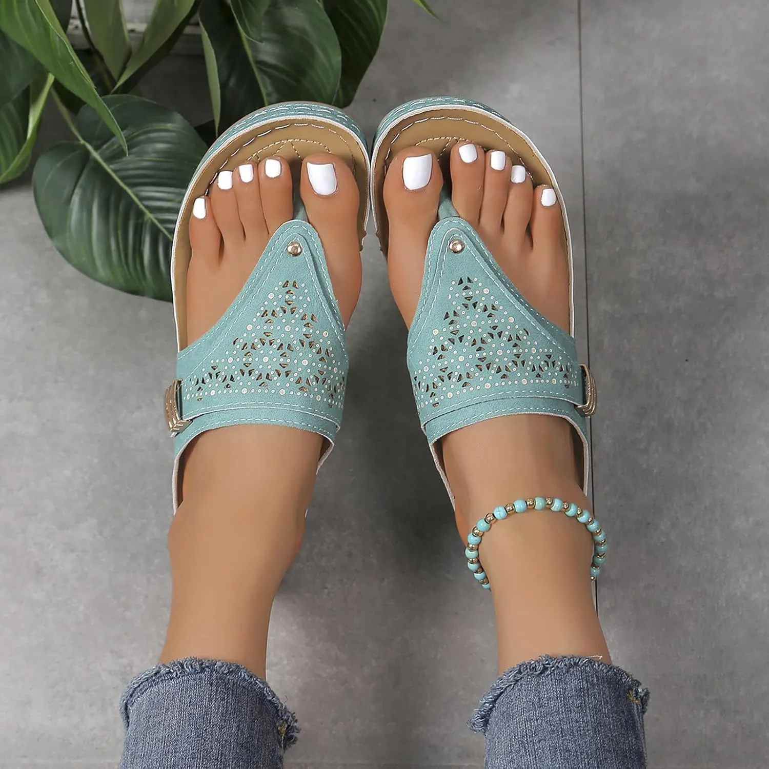Womens Flat Sandals Flip Flops Arch Support With Arch Support Comfortable Leather Flip Flops Women Comfy Platform Sandals