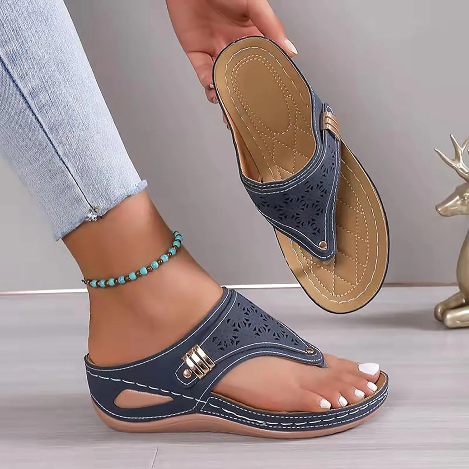 Womens Flat Sandals Flip Flops Arch Support With Arch Support Comfortable Leather Flip Flops Women Comfy Platform Sandals