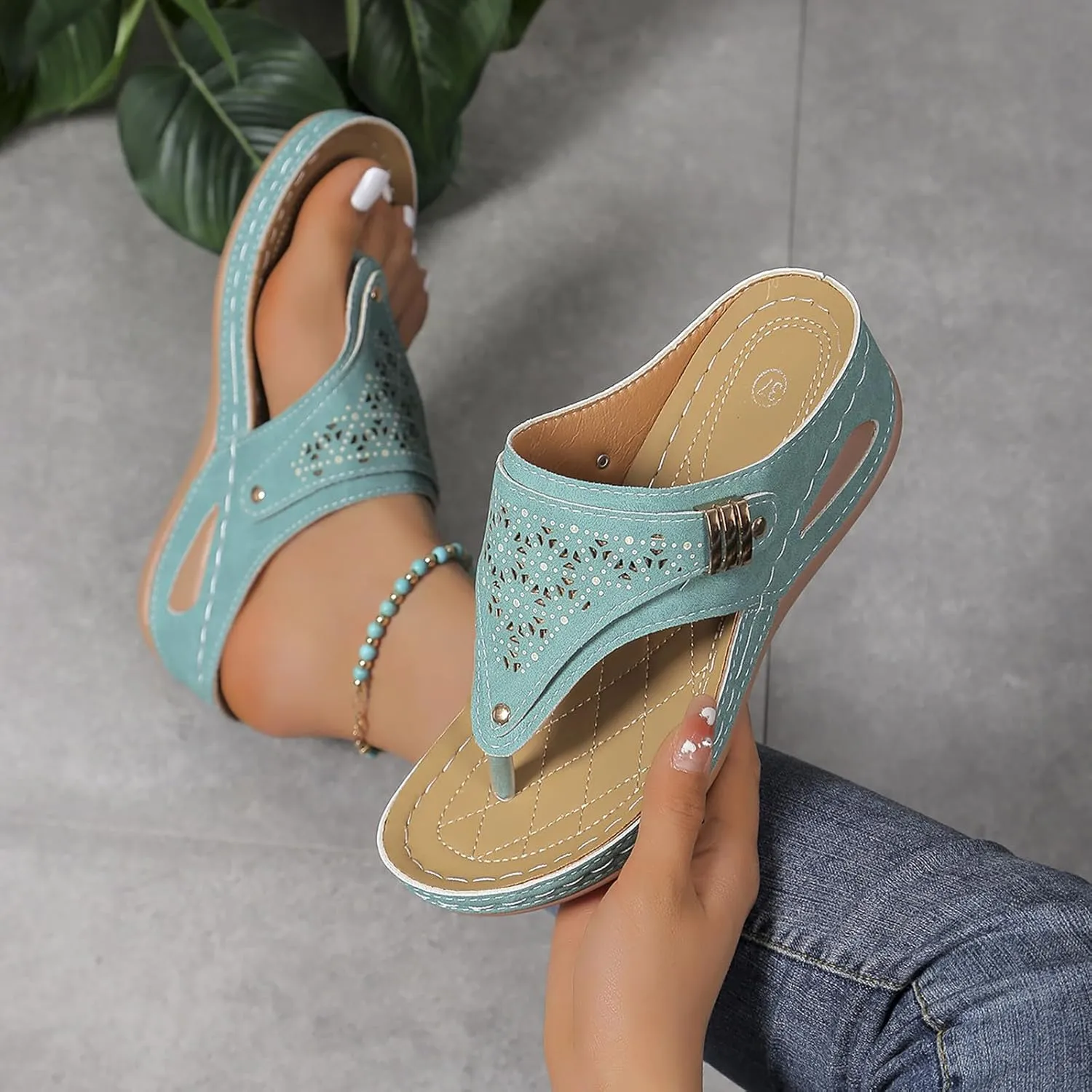 Womens Flat Sandals Flip Flops Arch Support With Arch Support Comfortable Leather Flip Flops Women Comfy Platform Sandals