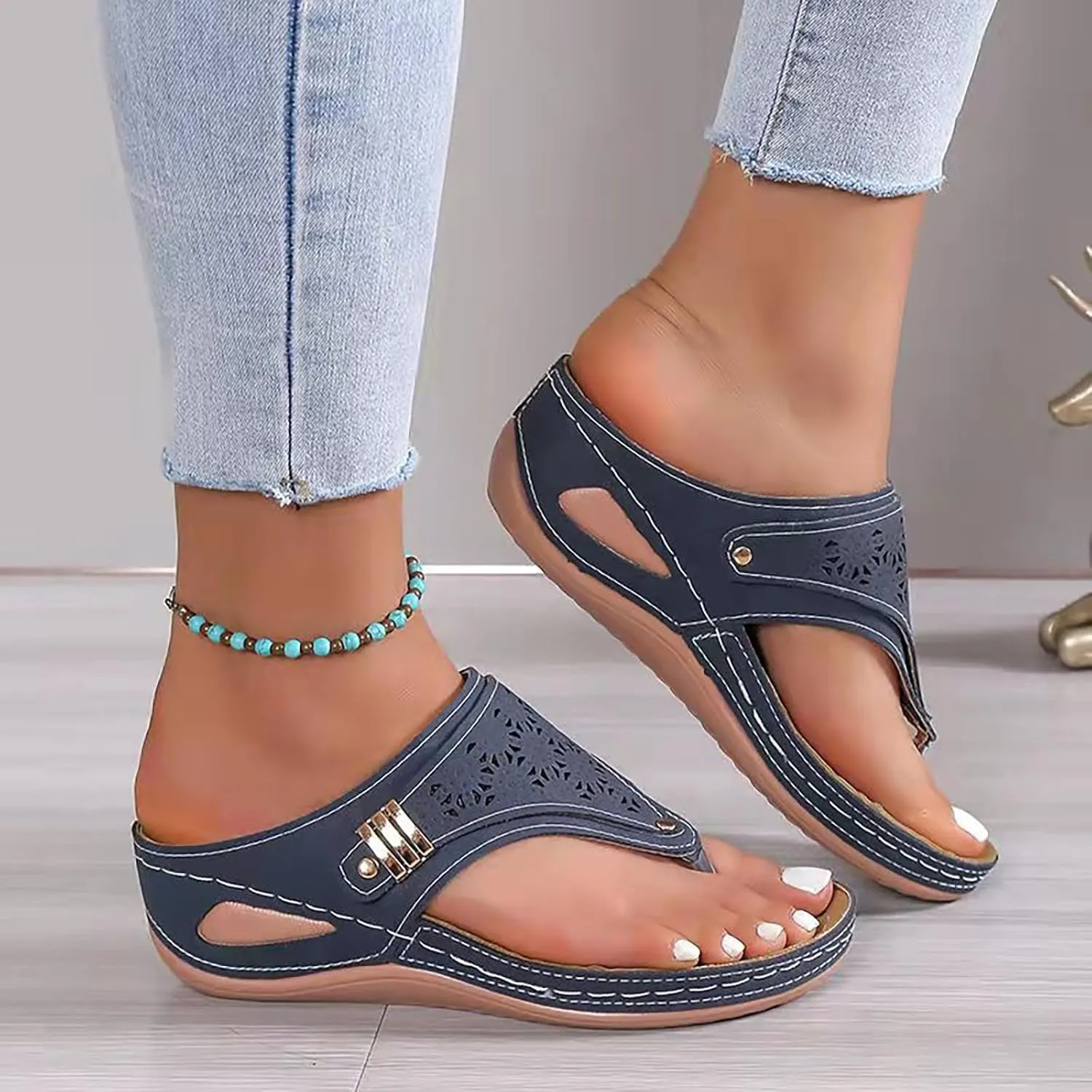 Womens Flat Sandals Flip Flops Arch Support With Arch Support Comfortable Leather Flip Flops Women Comfy Platform Sandals