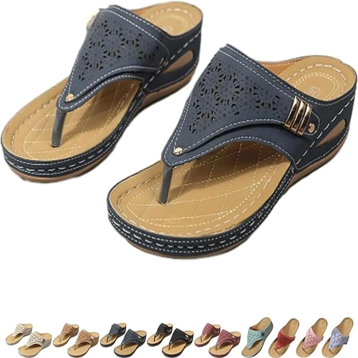 Womens Flat Sandals Flip Flops Arch Support With Arch Support Comfortable Leather Flip Flops Women Comfy Platform Sandals