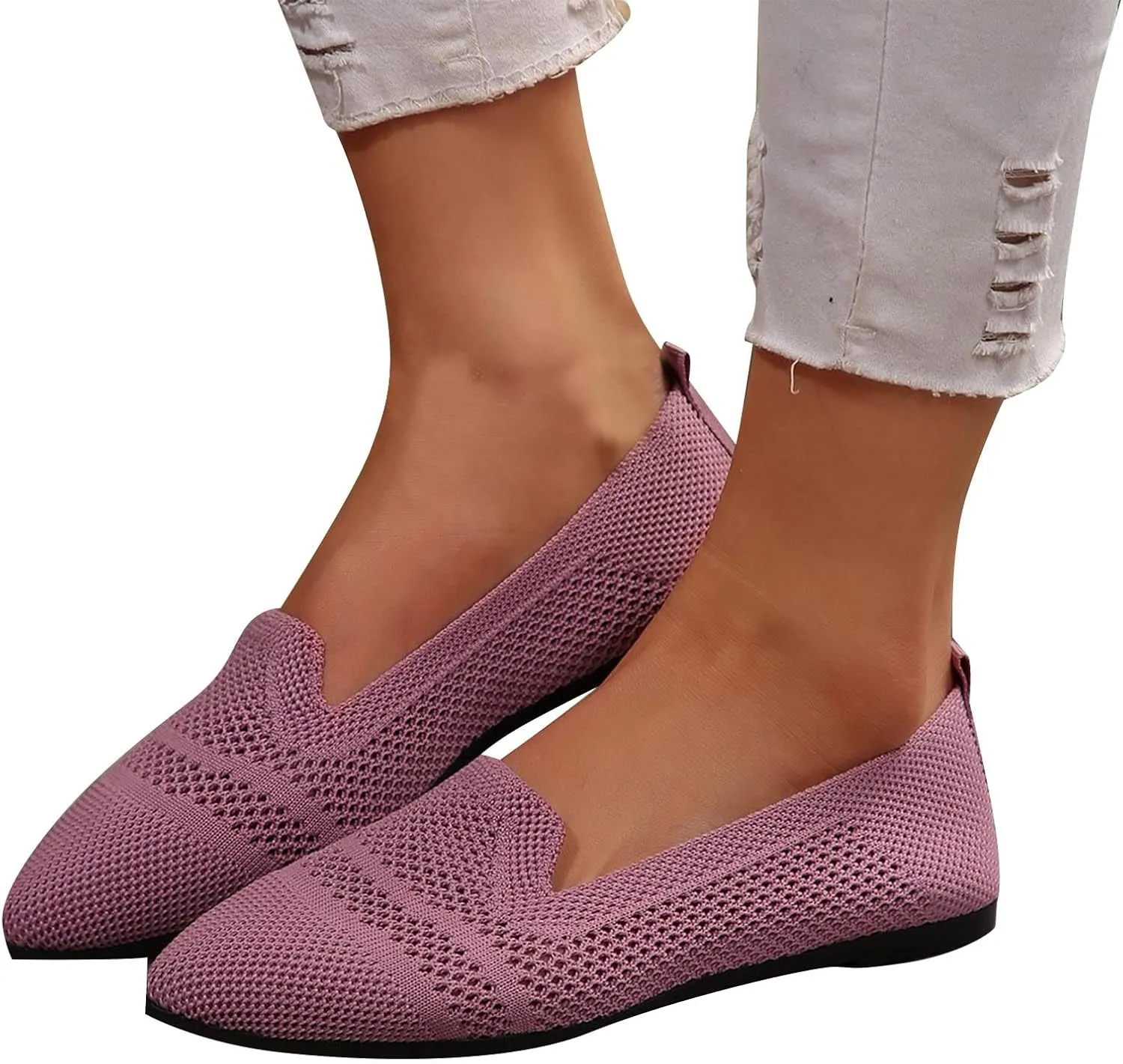 Women's Fly Weave Flat Shoes Pointed Toe Fashion Single Shoes Mesh Breathable Shoes Casual Shopping Flat Shoes