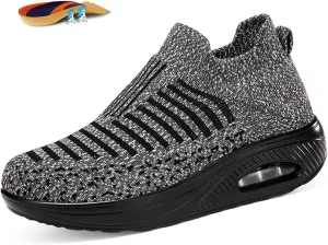 Women's Mesh Walking Air Cushion Sock Sneakers Casual Orthopedic Platform Wedge Nurse Slip-ons Loafers Light Arch Support Toning Rocker Shoes