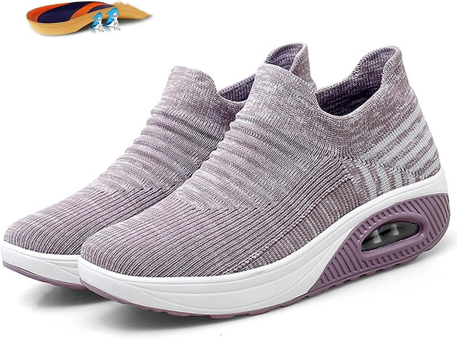 Women's Mesh Walking Air Cushion Sock Sneakers Casual Orthopedic Platform Wedge Nurse Slip-ons Loafers Light Arch Support Toning Rocker Shoes