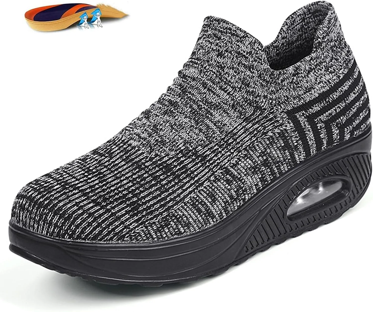 Women's Mesh Walking Air Cushion Sock Sneakers Casual Orthopedic Platform Wedge Nurse Slip-ons Loafers Light Arch Support Toning Rocker Shoes