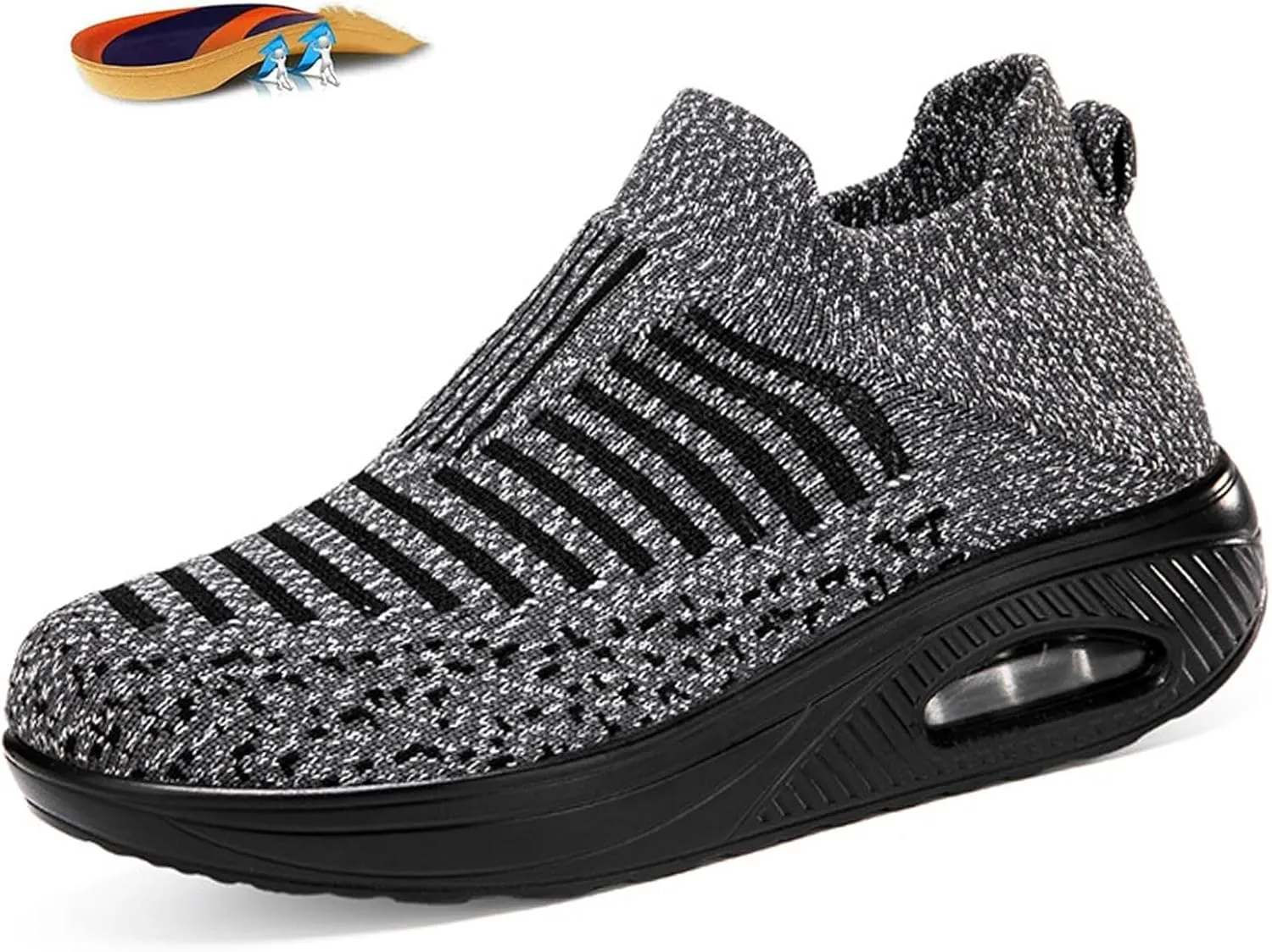 Women's Mesh Walking Air Cushion Sock Sneakers Casual Orthopedic Platform Wedge Nurse Slip-ons Loafers Light Arch Support Toning Rocker Shoes