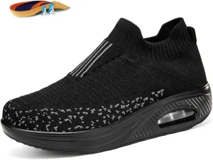 Women's Mesh Walking Air Cushion Sock Sneakers Casual Orthopedic Platform Wedge Nurse Slip-ons Loafers Light Arch Support Toning Rocker Shoes