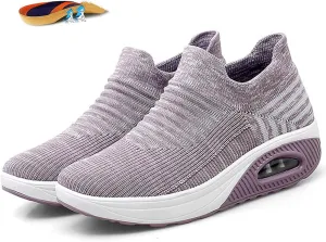 Women's Mesh Walking Air Cushion Sock Sneakers Casual Orthopedic Platform Wedge Nurse Slip-ons Loafers Light Arch Support Toning Rocker Shoes