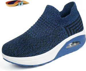 Women's Mesh Walking Air Cushion Sock Sneakers Casual Orthopedic Platform Wedge Nurse Slip-ons Loafers Light Arch Support Toning Rocker Shoes