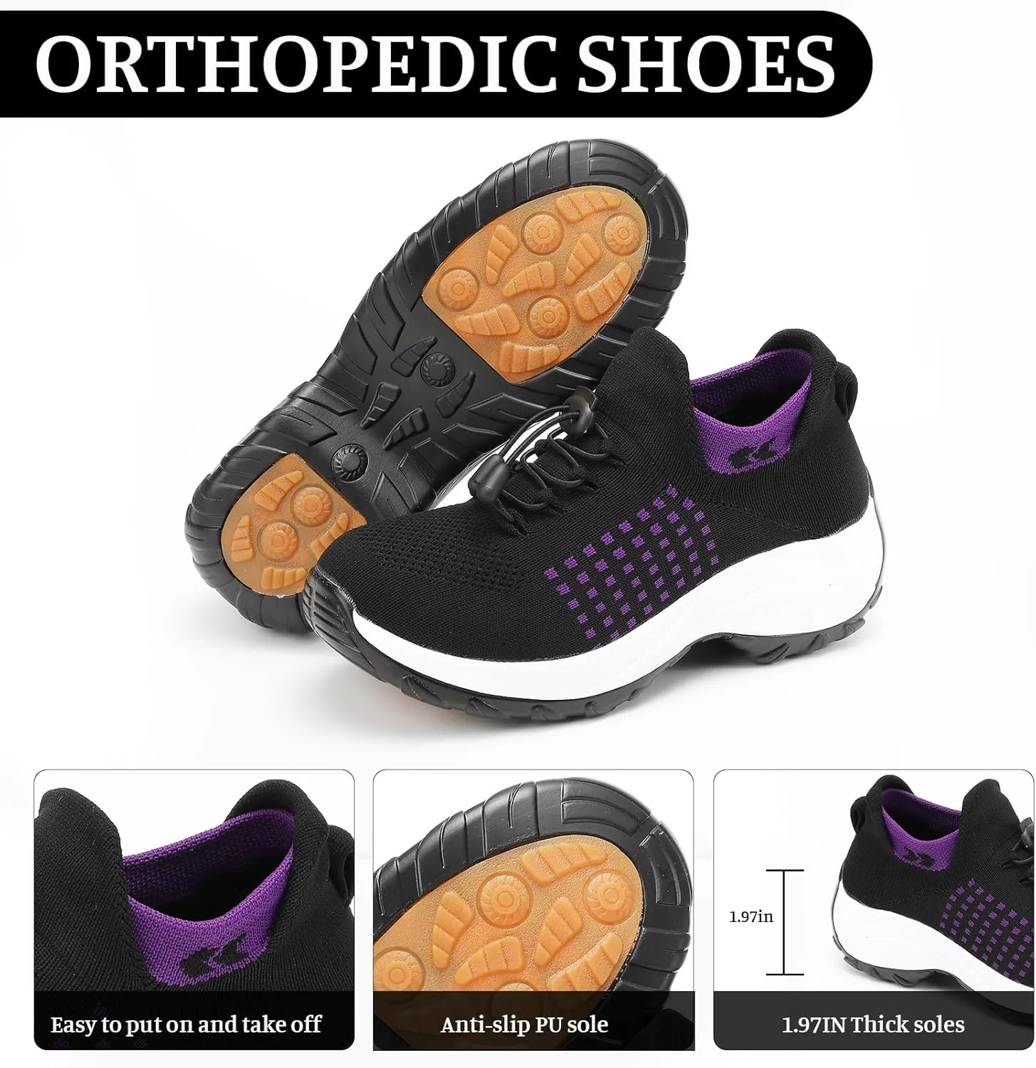 Women's Orthopedic Sneakers Comfortable Breathable Mesh Upper Walking Shoes Air Cushion Stretch Orthowear Shoes