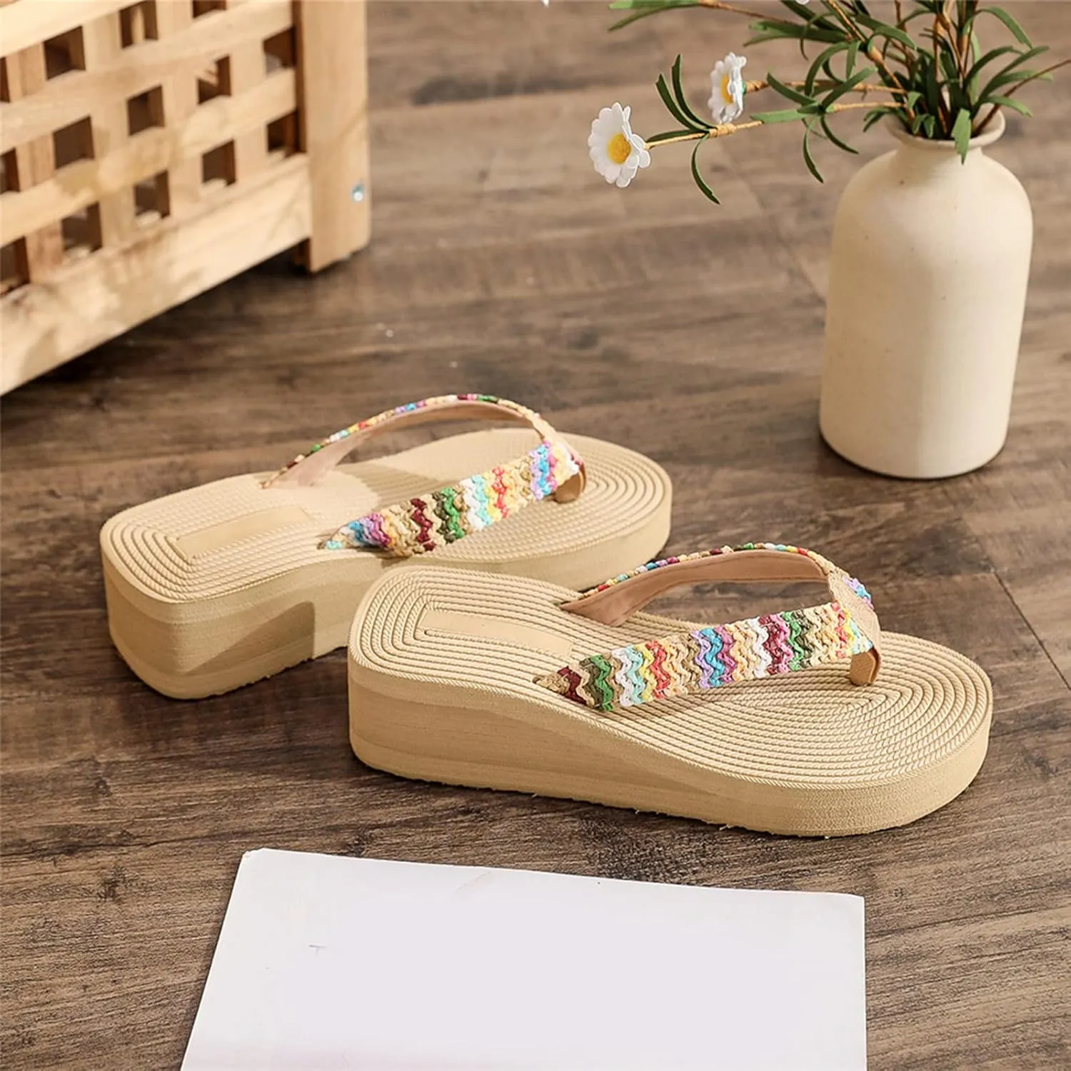 Womens Platform Flip Flops Women Flip Flop Summer Wedge FILP Flop Sandals Beach Sandals Fashion Comfortable Simple Flip Flop (Beige, 7.5)