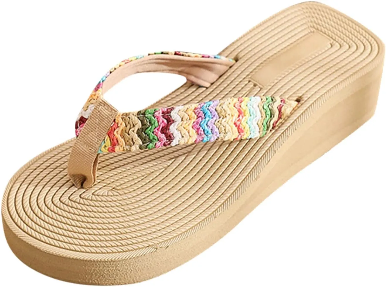 Womens Platform Flip Flops Women Flip Flop Summer Wedge FILP Flop Sandals Beach Sandals Fashion Comfortable Simple Flip Flop (Beige, 8)