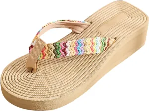 Womens Platform Flip Flops Women Flip Flop Summer Wedge FILP Flop Sandals Beach Sandals Fashion Comfortable Simple Flip Flop (Beige, 8)