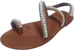 Women's Ring Toe Rhinestone Sandals for Women Glitter Sparkly Flat Open Slide Dressy Shoes Summer Pearl Strappy Beach Beaded Thong Slides Outdoor Boho Sexy Cute Wedding Shoe for Oceanside Holiday