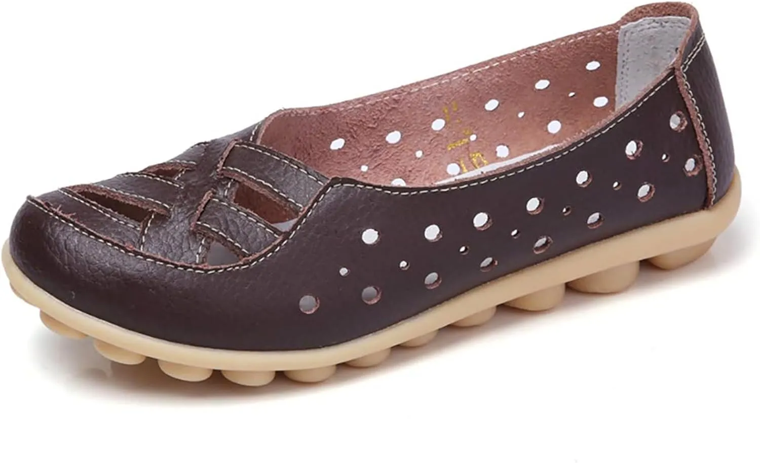 Womens Sandals Fashion Flats Closed Toe Sandals Lightweight Breathable Hollow Out Sandal Comfortable Leather Loafers Cross Walking Flat Shoes Summer Slip-On Shoes